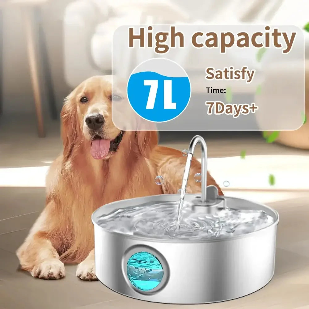 7L Automatic Cat Water Fountain Stainless Steel Pet Drinking Dispenser for Cats and Dogs - 