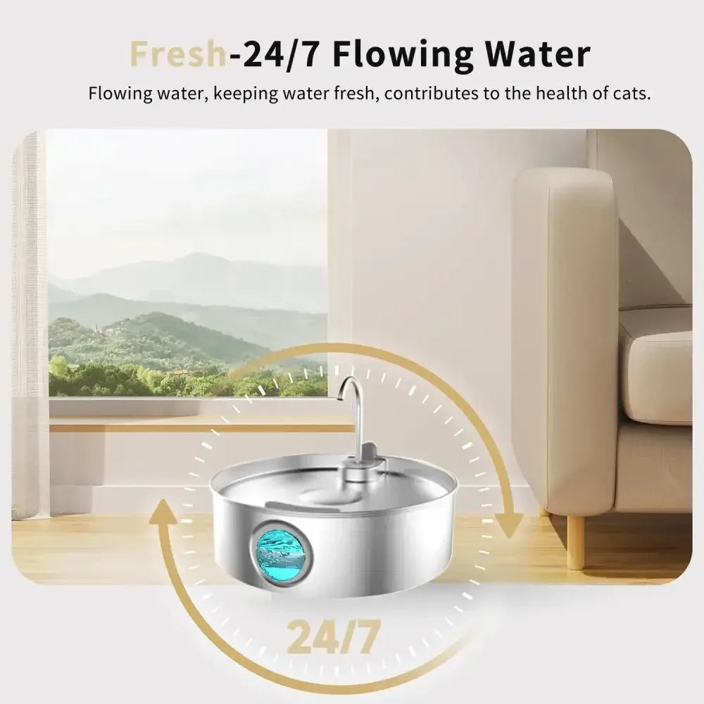 7L Automatic Cat Water Fountain Stainless Steel Pet Drinking Dispenser for Cats and Dogs - 