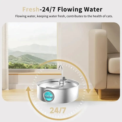 7L Automatic Cat Water Fountain Stainless Steel Pet Drinking Dispenser for Cats and Dogs - 