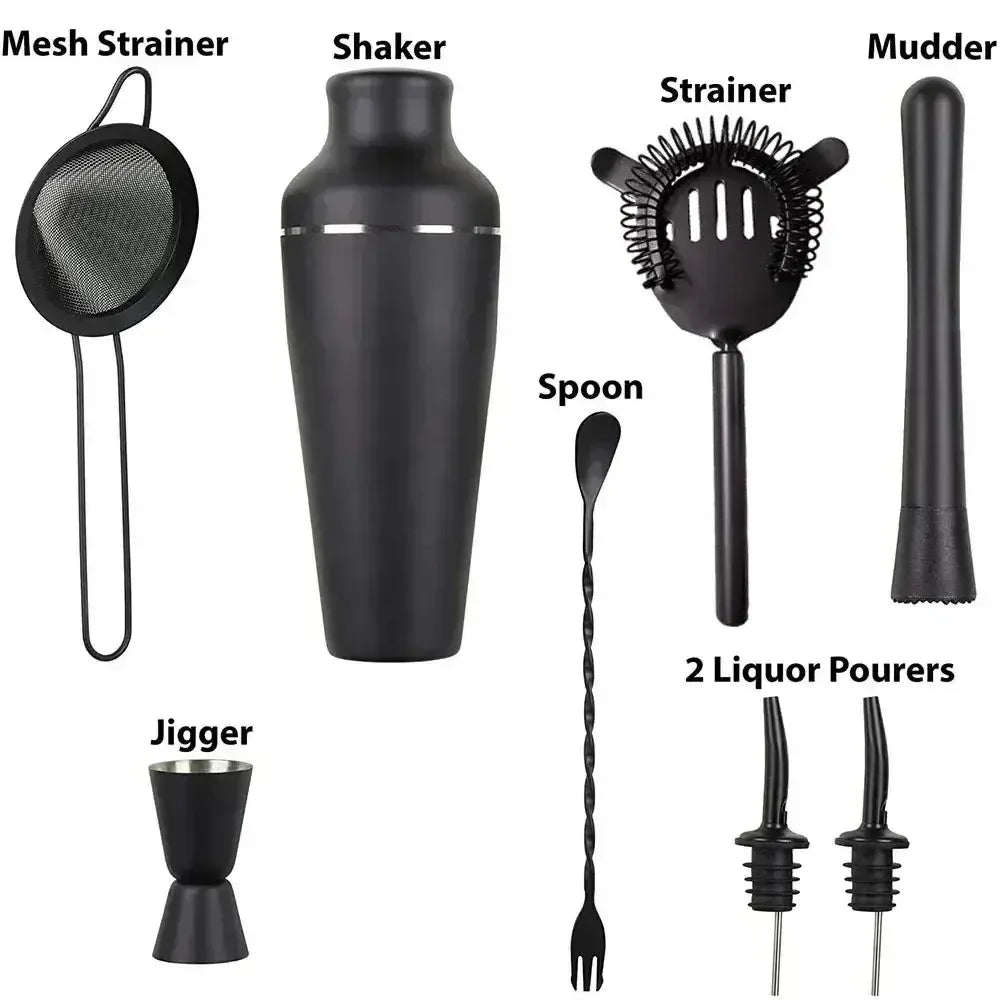 8-Piece Matte Black Cocktail Shaker Set – Martini Drink Mixer Bartender Kit with Barware Tools for Home Bar - 