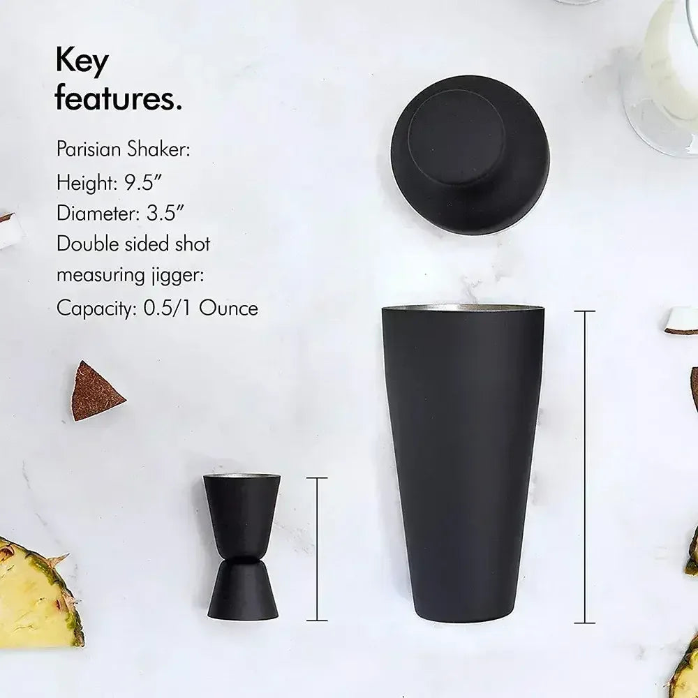 8-Piece Matte Black Cocktail Shaker Set – Martini Drink Mixer Bartender Kit with Barware Tools for Home Bar - 