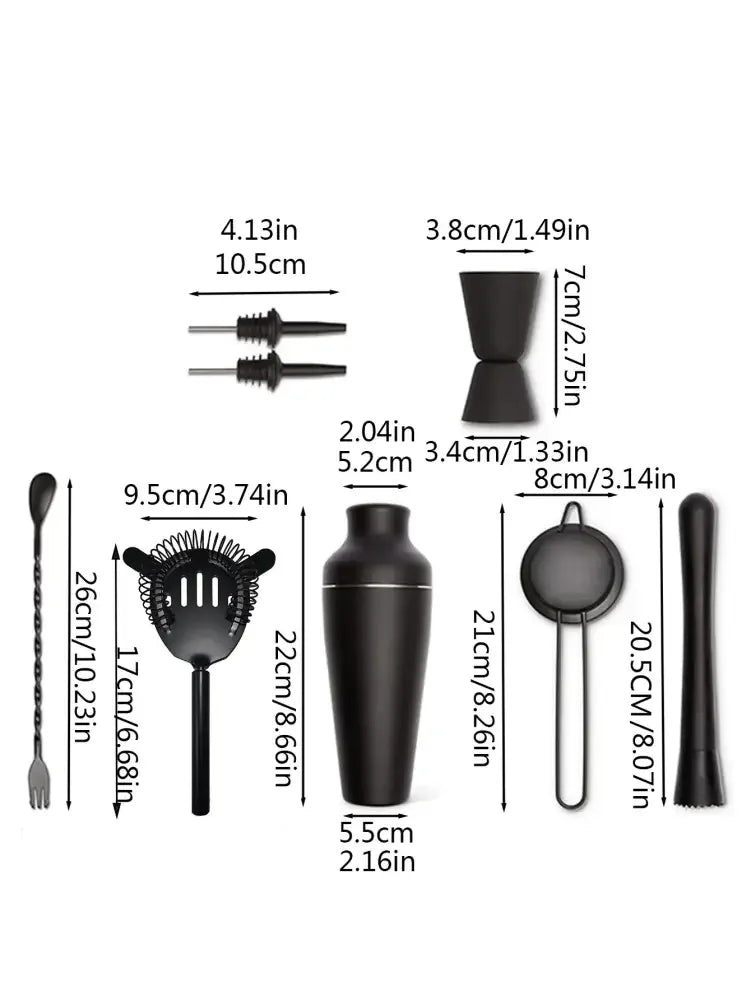 8-Piece Matte Black Cocktail Shaker Set – Martini Drink Mixer Bartender Kit with Barware Tools for Home Bar - 