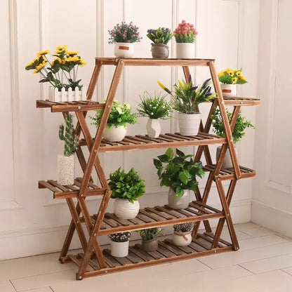 8-Tier Solid Wood Plant Stand Large Multi-Tier Bonsai Shelf for Indoor Outdoor - 