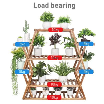 8-Tier Solid Wood Plant Stand Large Multi-Tier Bonsai Shelf for Indoor Outdoor - 