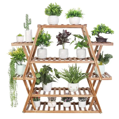 8-Tier Solid Wood Plant Stand Large Multi-Tier Bonsai Shelf for Indoor Outdoor - 