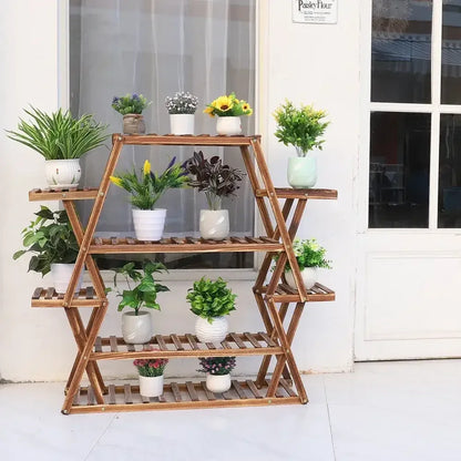 8-Tier Solid Wood Plant Stand Large Multi-Tier Bonsai Shelf for Indoor Outdoor - 