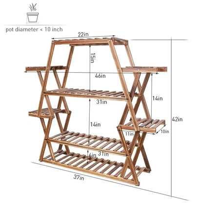 8-Tier Solid Wood Plant Stand Large Multi-Tier Bonsai Shelf for Indoor Outdoor - 