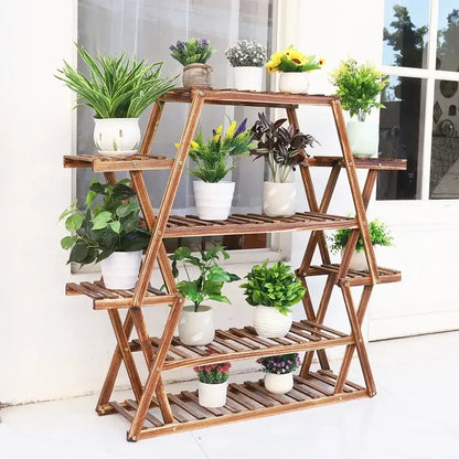 8-Tier Solid Wood Plant Stand Large Multi-Tier Bonsai Shelf for Indoor Outdoor - 