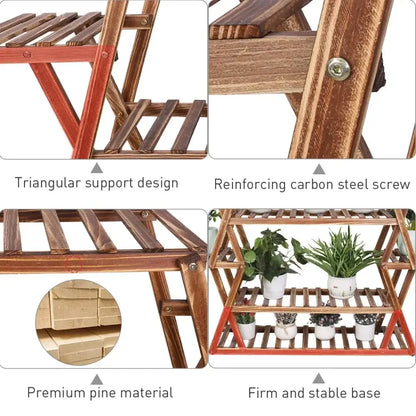 8-Tier Solid Wood Plant Stand Large Multi-Tier Bonsai Shelf for Indoor Outdoor - 