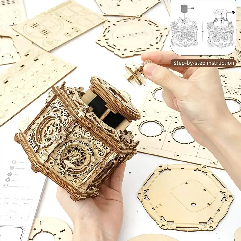 84PCS Rotatable 3D Starry Night Wooden Model Kit DIY Music Box Assembly Toy Gift