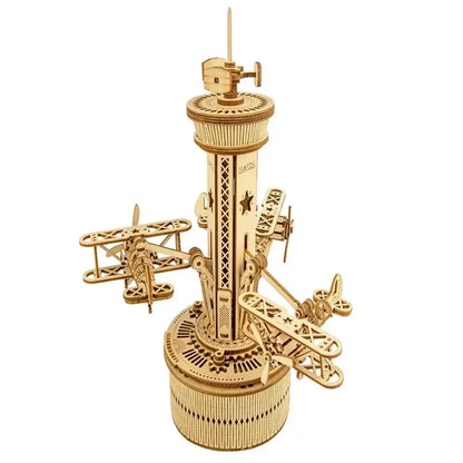 84PCS Rotatable 3D Starry Night Wooden Model Kit DIY Music Box Assembly Toy Gift - AMK41 Airplane Tower