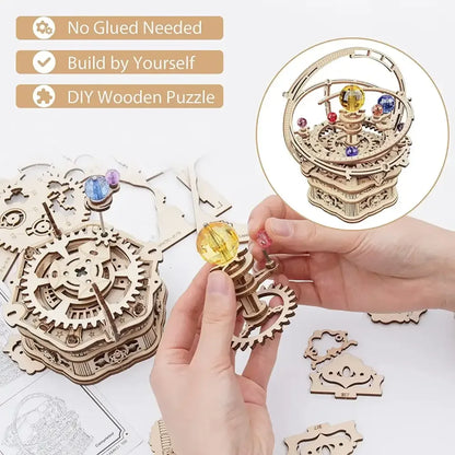 84PCS Rotatable 3D Starry Night Wooden Model Kit DIY Music Box Assembly Toy Gift - AMK51 Starry Night