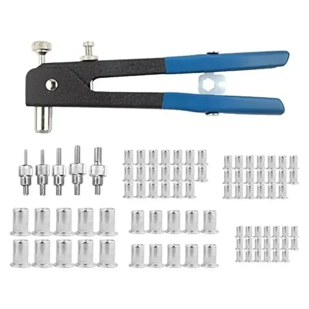 86pcs Heavy Duty Rivet Nut Gun Kit with 5 Mandrels & 80 Rivet Nuts, Hand Riveter Tool with Case - 