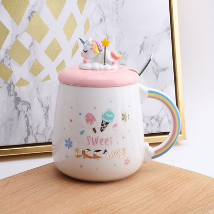 Unicorn Pure Mug – 500ml Ceramic, Lid & Spoon, 4 Styles