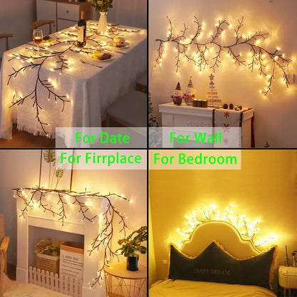 96 LED Willow Vine Branch Lights Remote Controlled USB Wall Decor Light - 