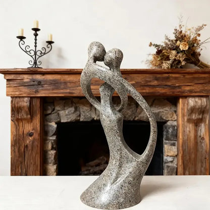 Abstract Embrace Sculpture – Modern Couple Resin Art Decor - Gray