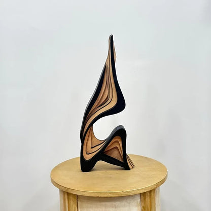 Abstract Wooden Streamline Sculpture – Minimalist Modern Art Statue for Bookshelf, Desk & Home Decor - 40cm