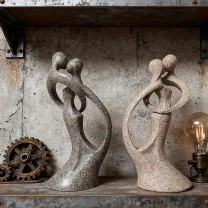 Abstract Embrace Sculpture – Modern Couple Resin Art Decor - Beige