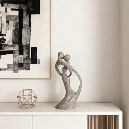 Abstract Embrace Sculpture – Modern Couple Resin Art Decor - Beige
