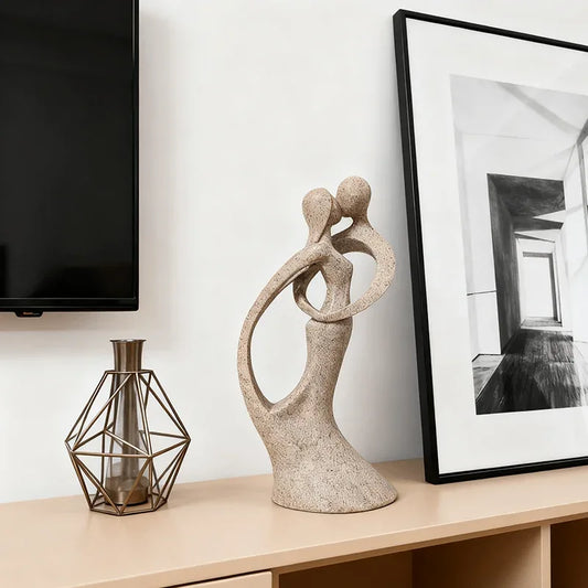 Abstract Embrace Sculpture – Modern Couple Resin Art Decor - Beige