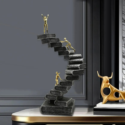 Abstract Success Ladder Sculpture – Motivational Resin Climbing Statue - 