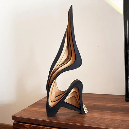 Abstract Wooden Streamline Sculpture – Minimalist Modern Art Statue for Bookshelf, Desk & Home Decor - 40cm