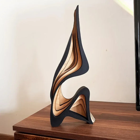 Abstract Wooden Streamline Sculpture – Minimalist Modern Art Statue for Bookshelf, Desk & Home Decor - 40cm