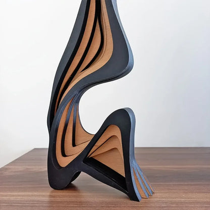 Abstract Wooden Streamline Sculpture – Minimalist Modern Art Statue for Bookshelf, Desk & Home Decor - 40cm
