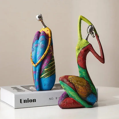 Colorful Abstract Yoga Lady Sculptures – Artistic Resin Figurine Set - 