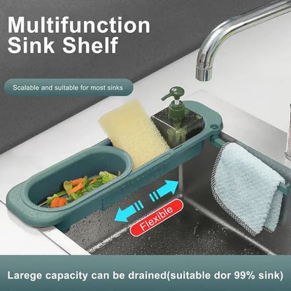 Adjustable Kitchen Sink Drain Basket Expandable Soap & Towel Rack Organizer - Blue