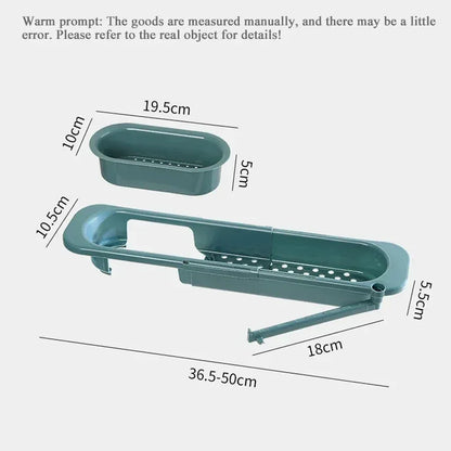 Adjustable Kitchen Sink Drain Basket Expandable Soap & Towel Rack Organizer - Blue