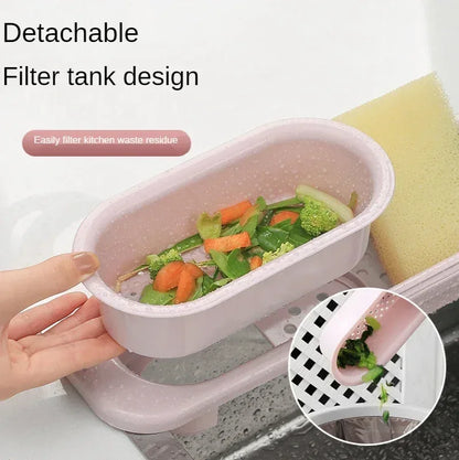 Adjustable Kitchen Sink Drain Basket Expandable Soap & Towel Rack Organizer - Blue