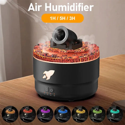 Air humidifier with colorful light display on a wooden surface