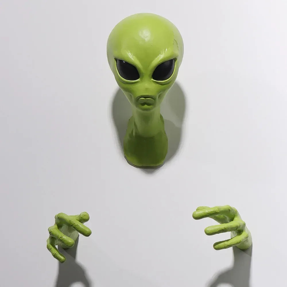 3D Green Alien Wall Sculpture – Extraterrestrial Breakthrough Wall Decor - 