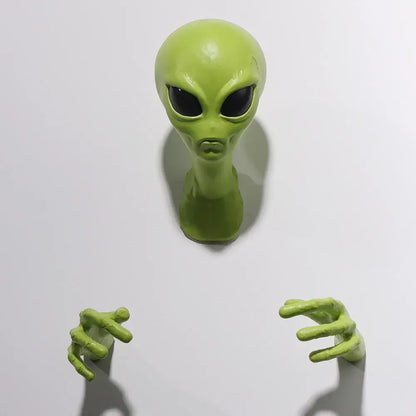 3D Green Alien Wall Sculpture – Extraterrestrial Breakthrough Wall Decor - 