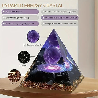 Amethyst Crystal Ball Pyramid Stress Relief & Wealth Home Decoration - 