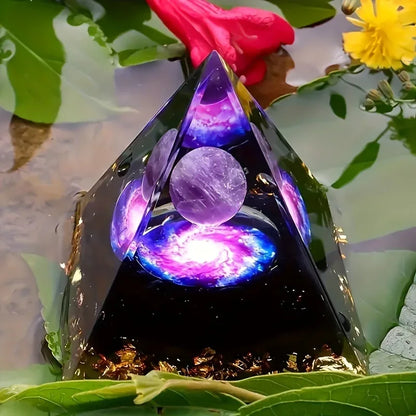 Amethyst Crystal Ball Pyramid Stress Relief & Wealth Home Decoration - 