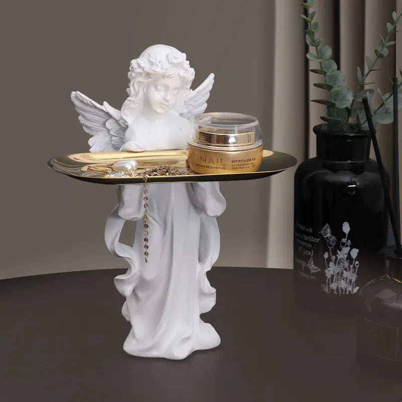 Angel Sculpture Tray – Classical Resin Decorative Accent - 
