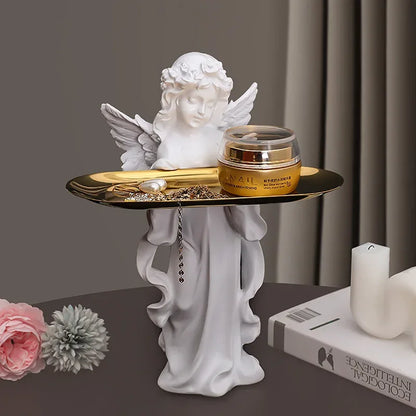 Angel Sculpture Tray – Classical Resin Decorative Accent - 