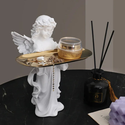 Angel Sculpture Tray – Classical Resin Decorative Accent - 