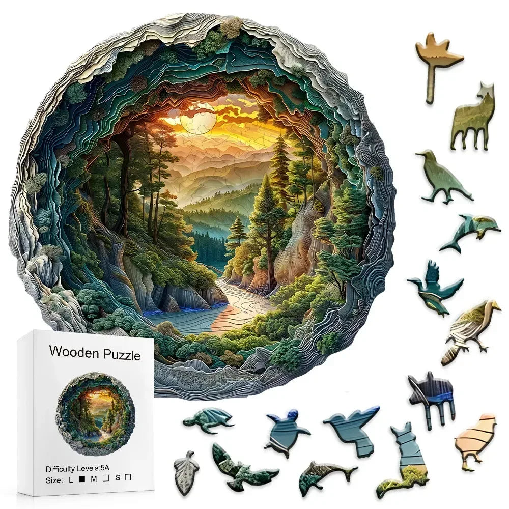 3D Forest Cave Animal Wooden Puzzle Unique Layered Irregular Shape Toy - Small