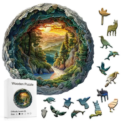 3D Forest Cave Animal Wooden Puzzle Unique Layered Irregular Shape Toy - Small