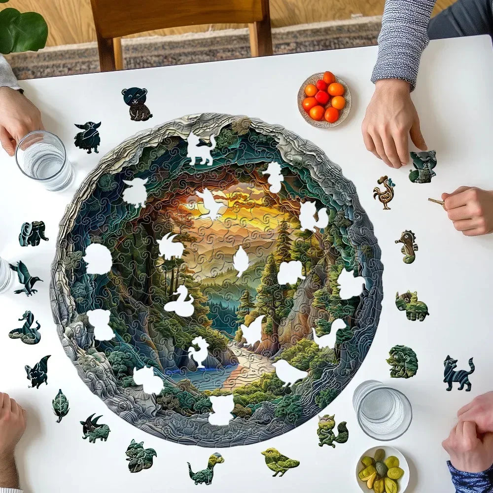 3D Forest Cave Animal Wooden Puzzle Unique Layered Irregular Shape Toy - Small