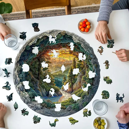 3D Forest Cave Animal Wooden Puzzle Unique Layered Irregular Shape Toy - Small