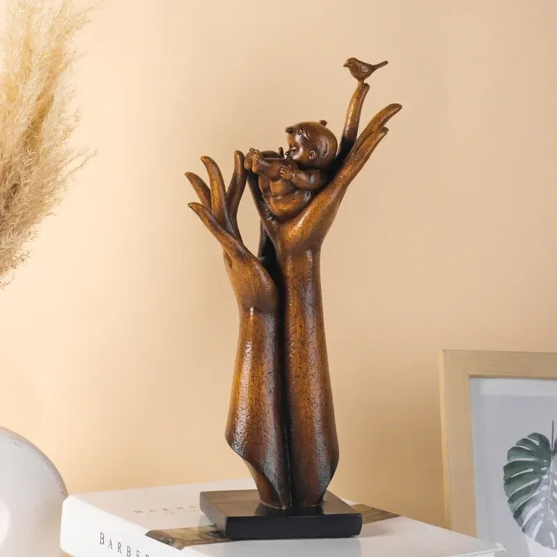 Hand of Aspiration Resin Sculpture – Wood Grain Abstract Hand Decor Statue - 