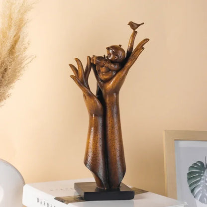 Hand of Aspiration Resin Sculpture – Wood Grain Abstract Hand Decor Statue - 