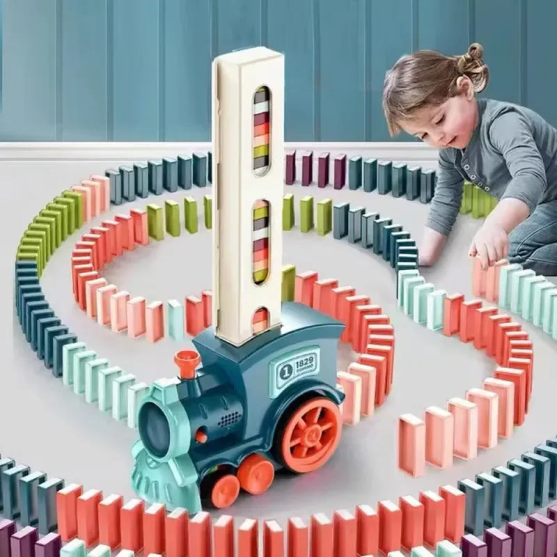 Automatic Electric Domino Train Set 60pc Colorful Blocks Educational Toy - 