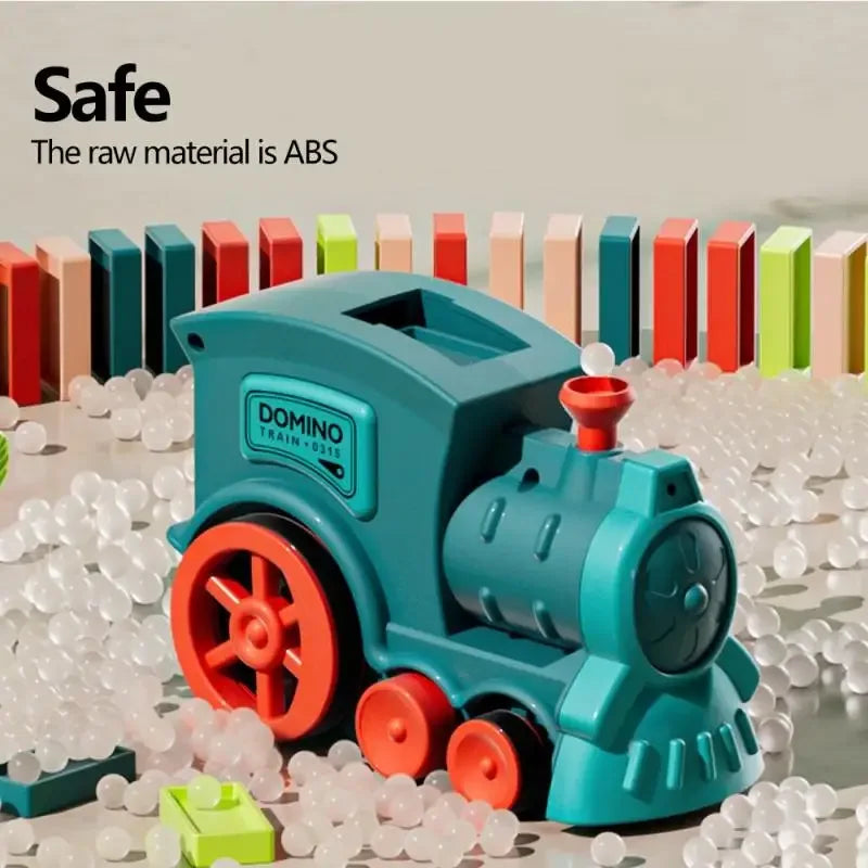 Automatic Electric Domino Train Set 60pc Colorful Blocks Educational Toy - 