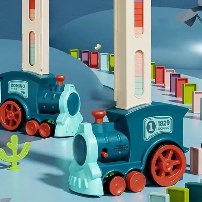 Automatic Electric Domino Train Set 60pc Colorful Blocks Educational Toy - 