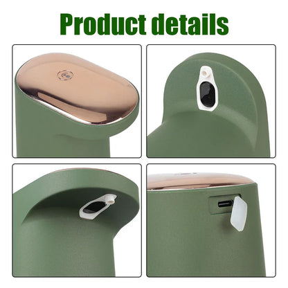 450ML Automatic Foaming Soap Dispenser Touchless Rechargeable Hand Washer - Green